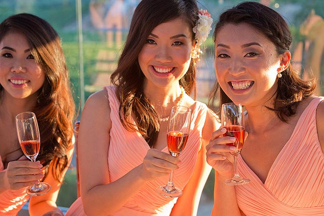 Bridesmaids toasting at a vinery in Temecula